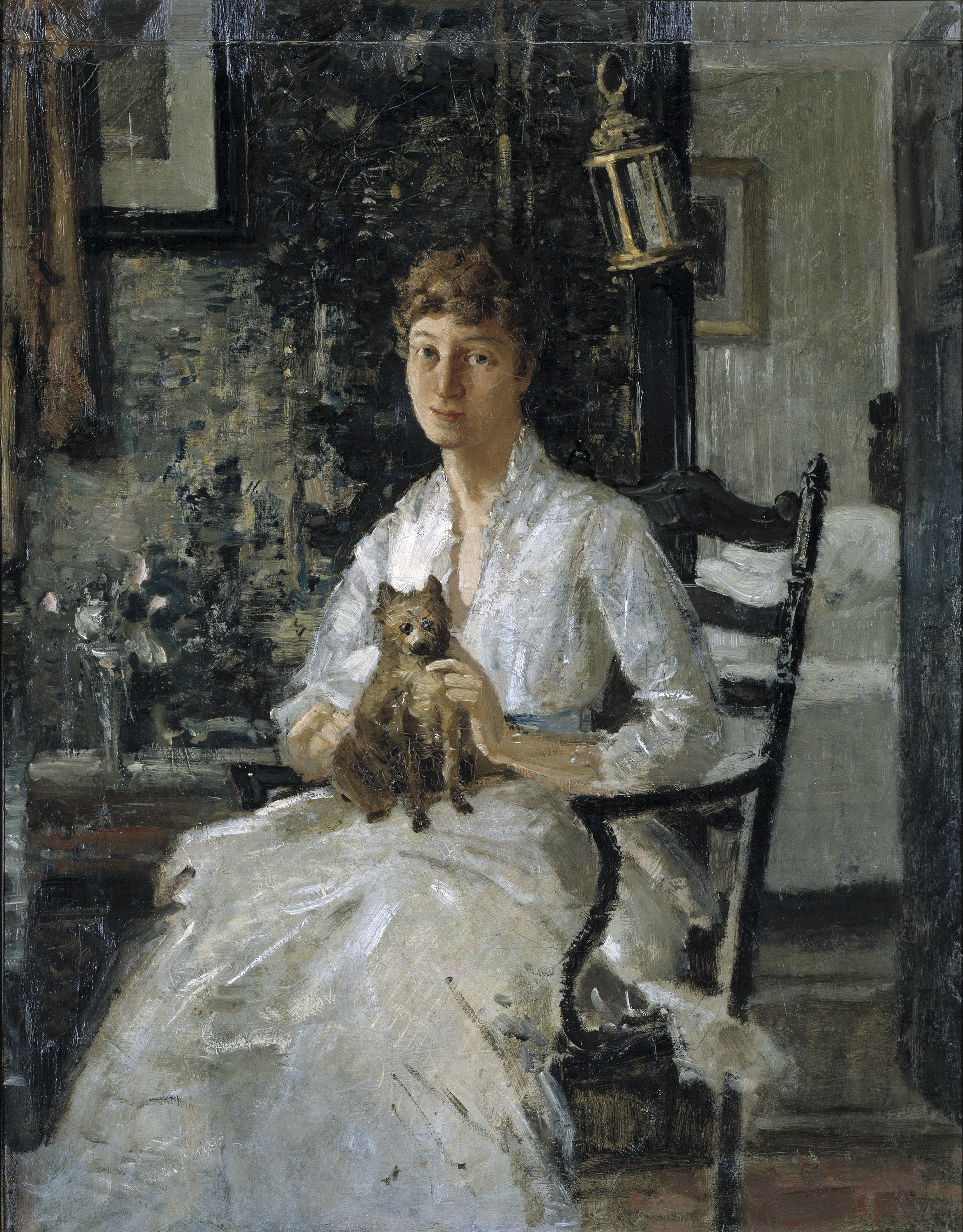 J. Alden Weir, Portrait of a Lady with a Dog (Anna Baker Weir)