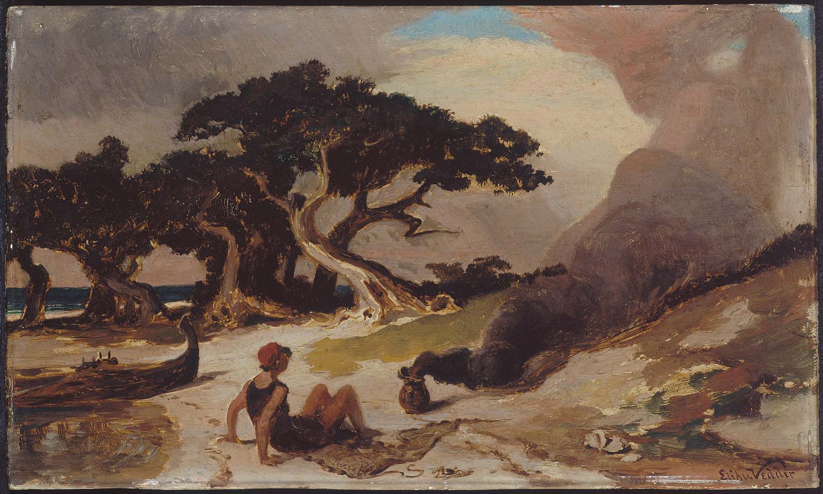 Elihu Vedder, Fisherman and the Genie (Sketch)