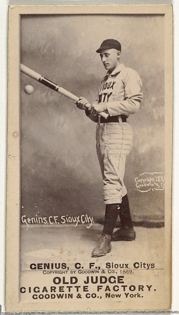 Goodwin & Company, C. Frank Genins, Center Field, Sioux City Corn Huskers, from the Old Judge series (N172) for Old Judge Cigarettes