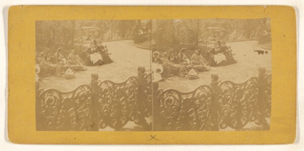 Unknown, [Women seated in park, gate in foreground]
