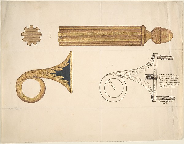 Anonymous, British, 19th century, Design for a Bracket and Rod for Drapery