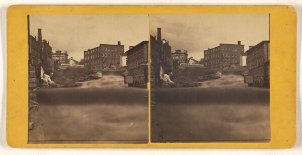 Unknown, [View of unidentified town with stream at center]