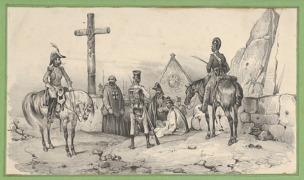 Victor Adam, Soldiers gathered in front of a church with priests and a crucifix