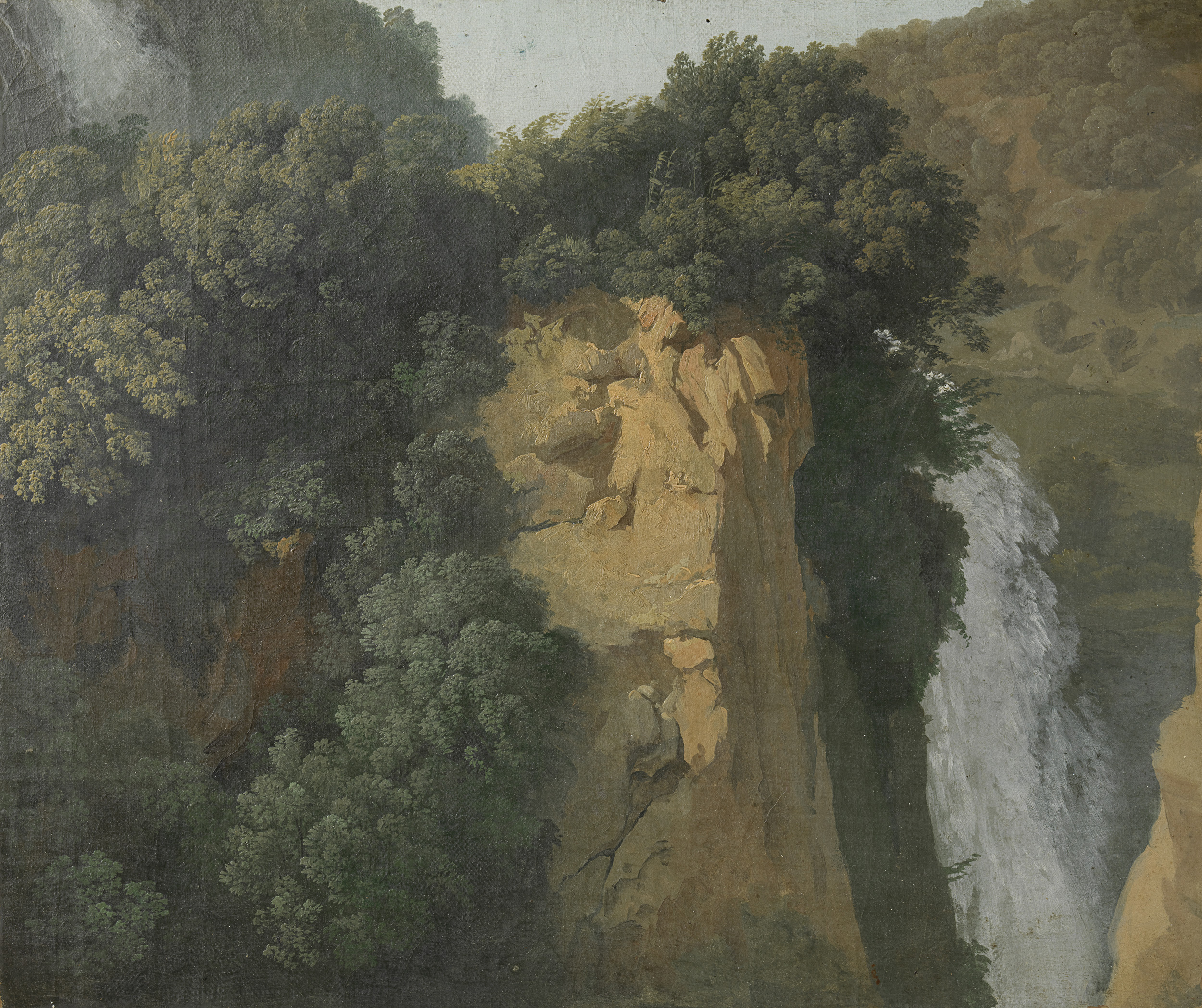 Hendrik Voogd, Overgrown Cliffs with a Waterfall in Italy, perhaps at Tivoli