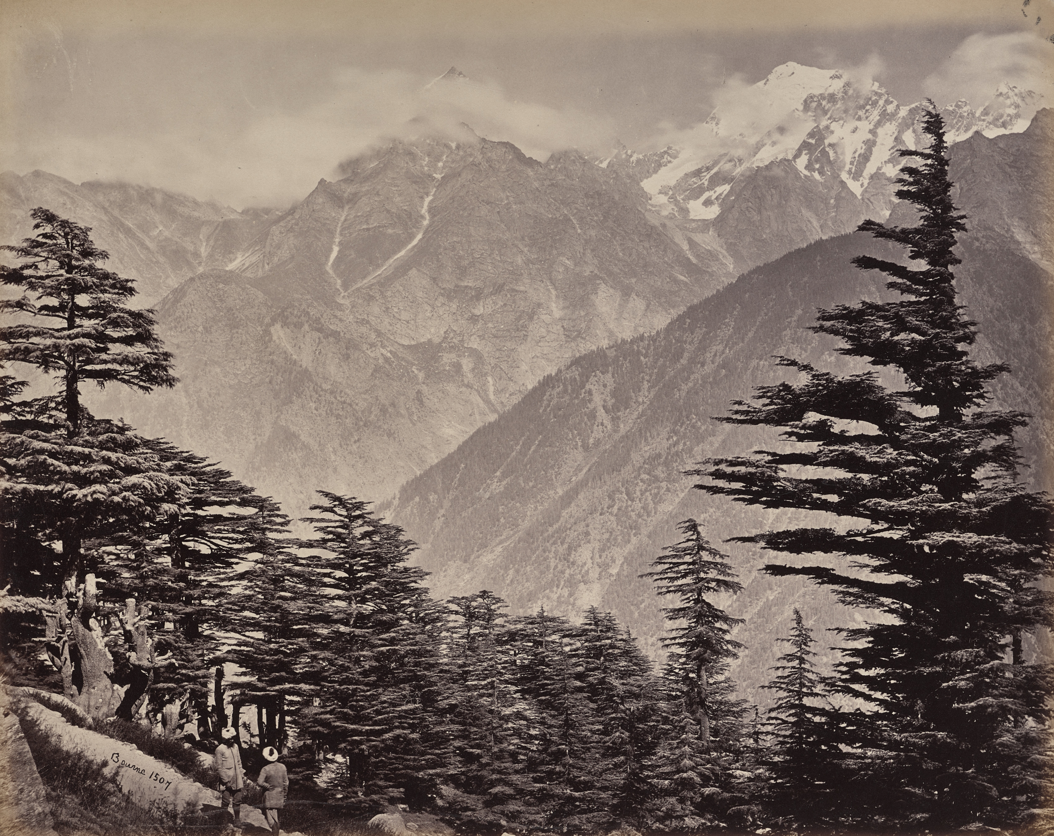 Samuel Bourne, The Upper Himmalayahs. View Near China Mountains. Deoders in the Foreground