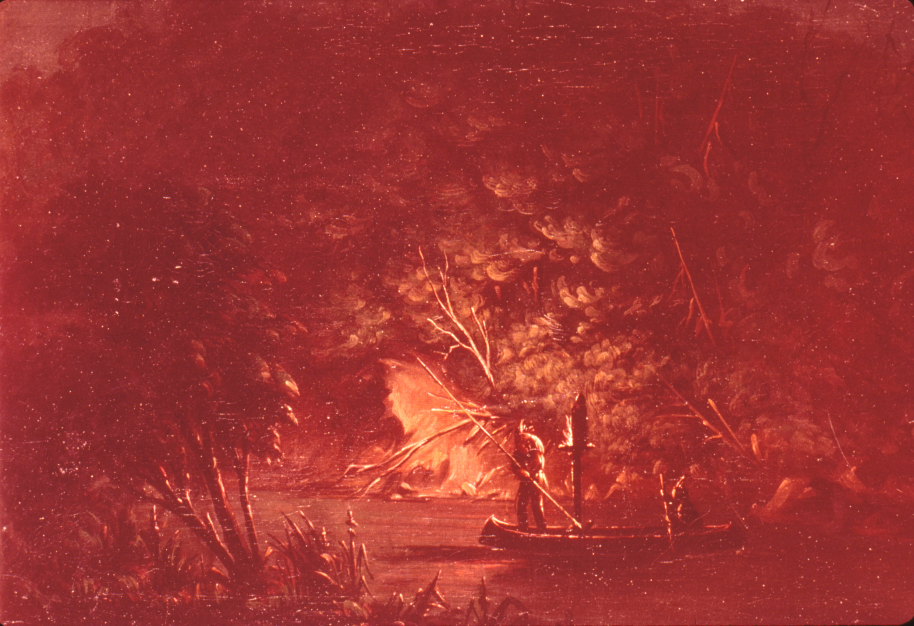 George Catlin, Ojibwe Spearing Salmon by Torchlight