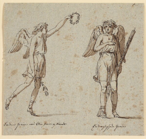 Nicolai Abildgaard, To genier, den ene med oliegren, den anden med fasces
