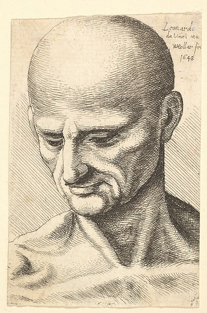 Wenceslaus Hollar, Head of a bald, sinewy man looking downwards