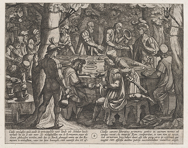 Antonio Tempesta, Plate 4: Civilis tells the Dutch Elders that They are Being Treated Like Slaves by the Romans, from "The War of the Romans Against the Batavians" (Romanorvm et Batavorvm societas)