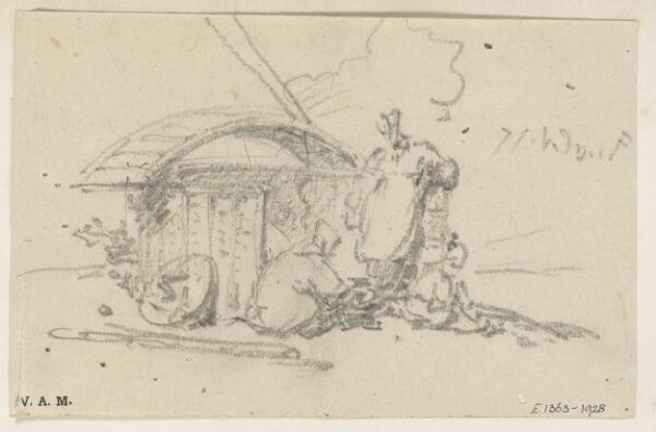George Chinnery, Boatpeople by a dwelling on the beach
