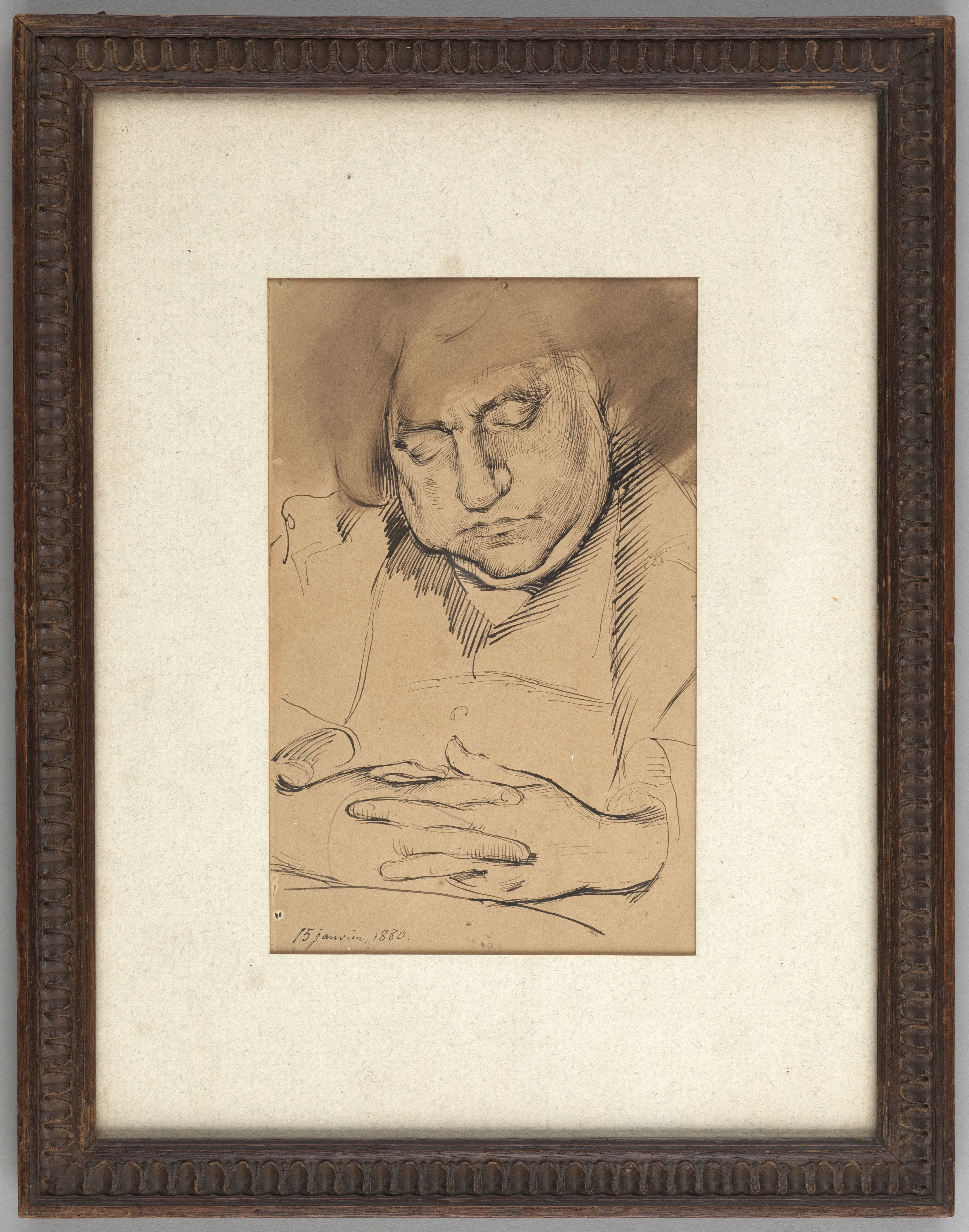 Ary Ernest Renan, "La Connaissance" portrait d'Ernest Renan endormi