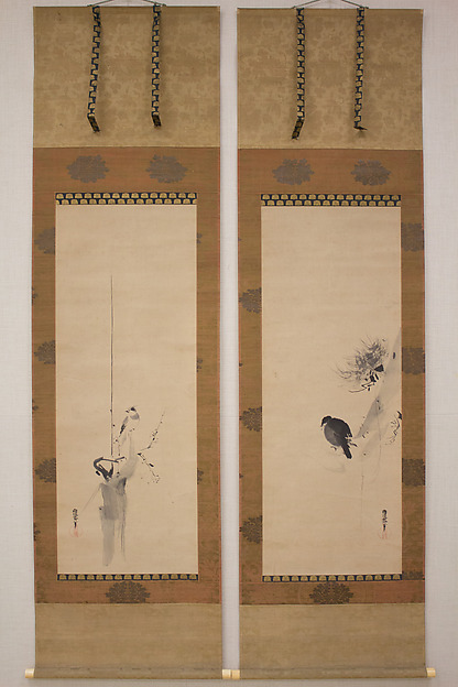 Kano Naonobu, Crested Bird on Stump of Plum Tree