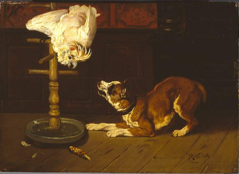 Charles Verlat, A dog barks at a cockatoo