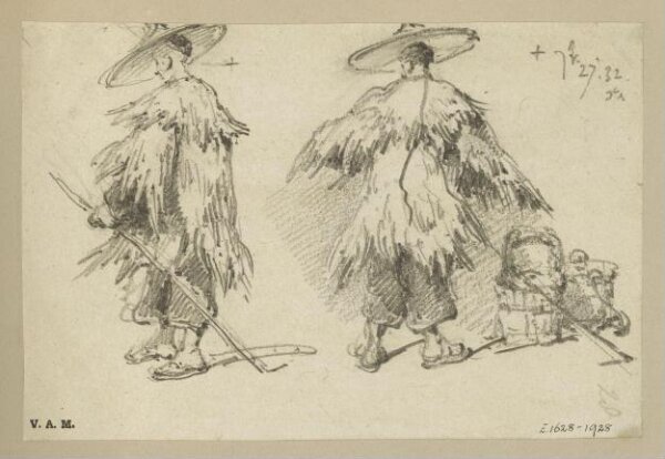 George Chinnery, Two Chinese men in wet-weather dress