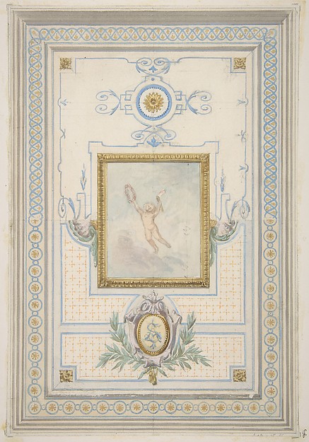 Jules-Edmond-Charles Lachaise, Design for the painted decoration of a ceiling with the monogram:  AS
