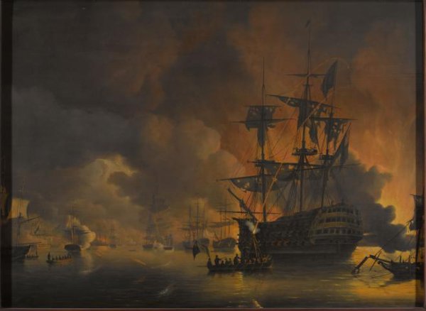 Nicolaas Baur, The fire on the Wharves of Algiers, shortly after the commencement of the Bombardment by the Anglo-Dutch Fleet, 27 August 1816