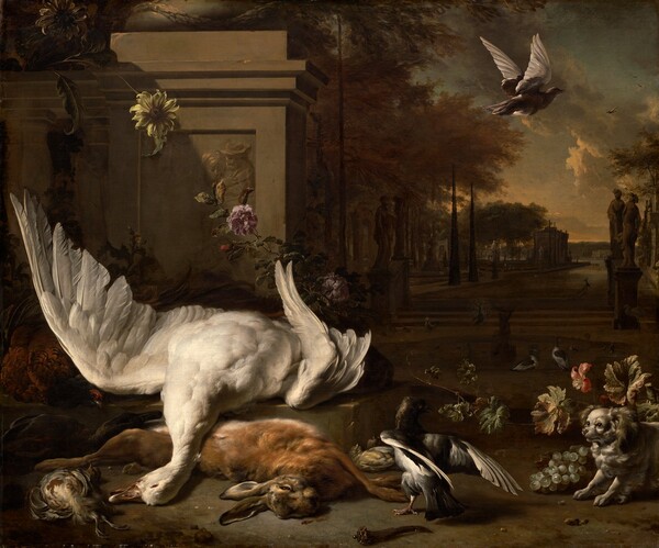 Jan Weenix, Still Life with Goose and Game before a Country Estate