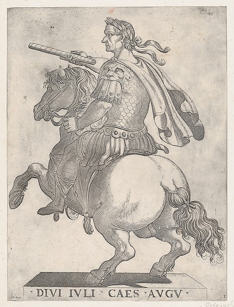 Antonio Tempesta, Plate 1: Emperor Julius Caesar on Horseback, from "The First Twelve Roman Caesars"