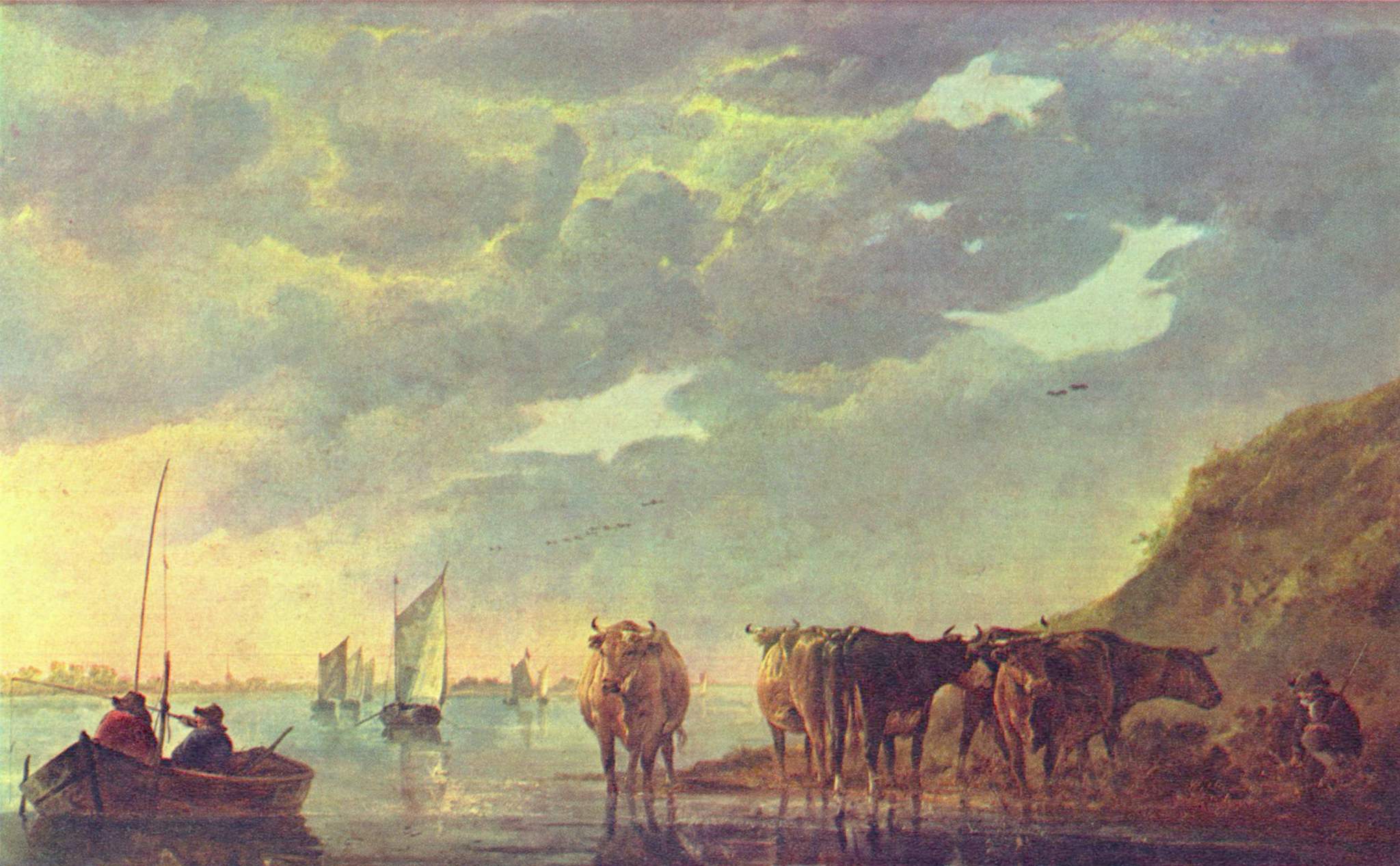 Aelbert Cuyp, A Herdsman with Five Cows by a River
