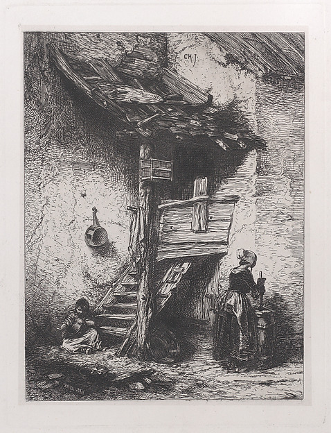 Charles Jacque, Stairs and Woman Churning