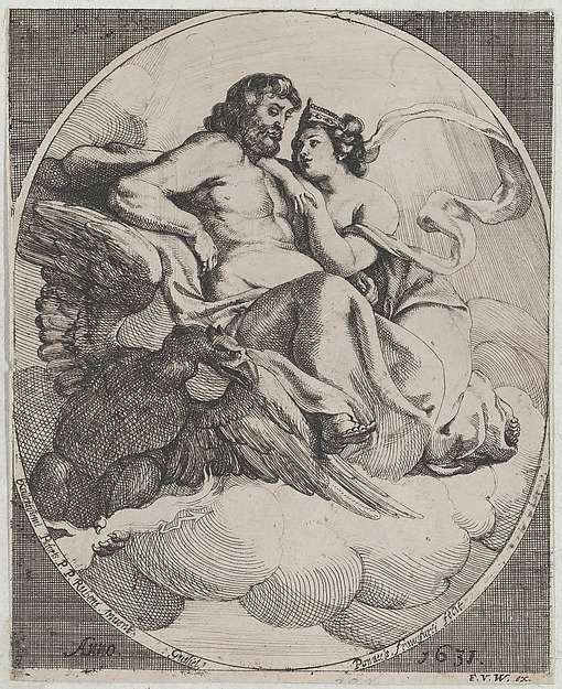 Willem Panneels, Jupiter and Juno seated on clouds, with an eagle holding thunderbolts below at left