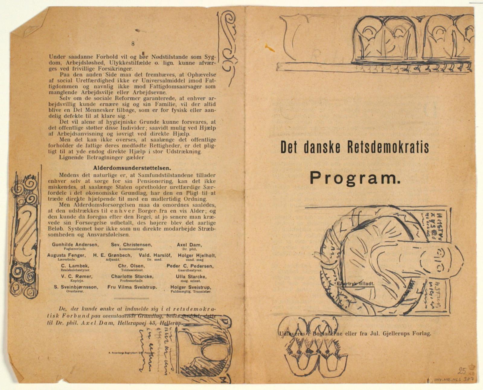 Niels Larsen Stevns, Program fra Det danske Retsdemokrati med små skitser på