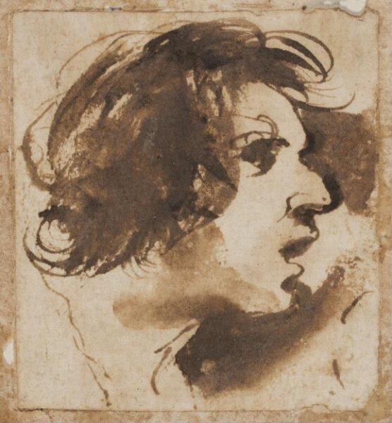 Guercino, Head of a man in profile, with open mouth