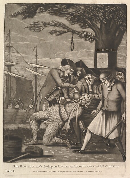 Philip Dawe, The Bostonians Paying the Excise-Man, or Tarring & Feathering