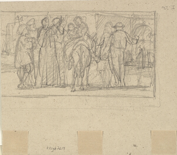 Wilhelm Marstrand, Rygvendte figurer, en til hest (Den Hellige Familie?)