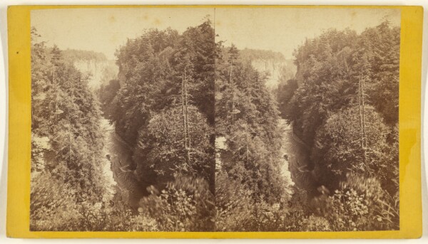 Edward and Henry T. Anthony & Co., View from the Hog's Back. - Upper Taughannock Ravine, top of main fall in the foreground, Cayuga Lake in the distance.