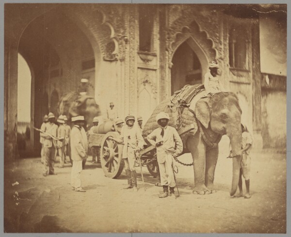 Felice Beato, [Elephants and Soldiers Pulling Artillery]