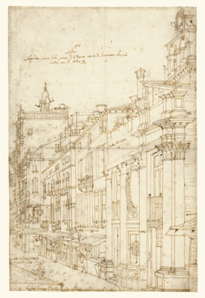 Canaletto, The Campo S. Basso: The North Side with the Church (recto); A Market Scene (verso)