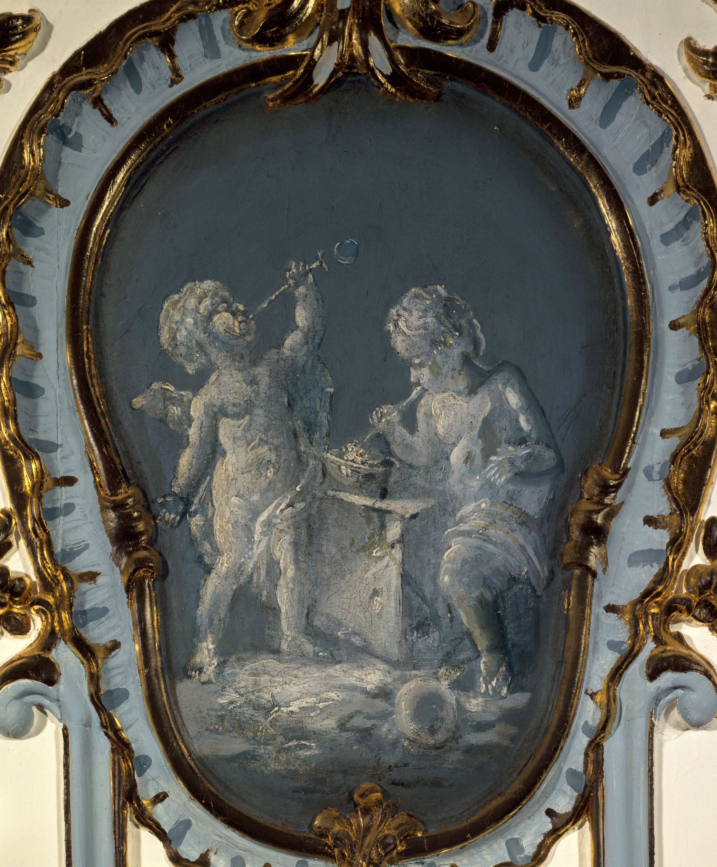 Anonyme, Deux amours faisant des bulles de savon