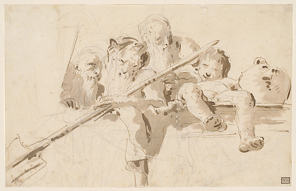 Giovanni Battista Tiepolo, A River God and Other Figures on a Parapet