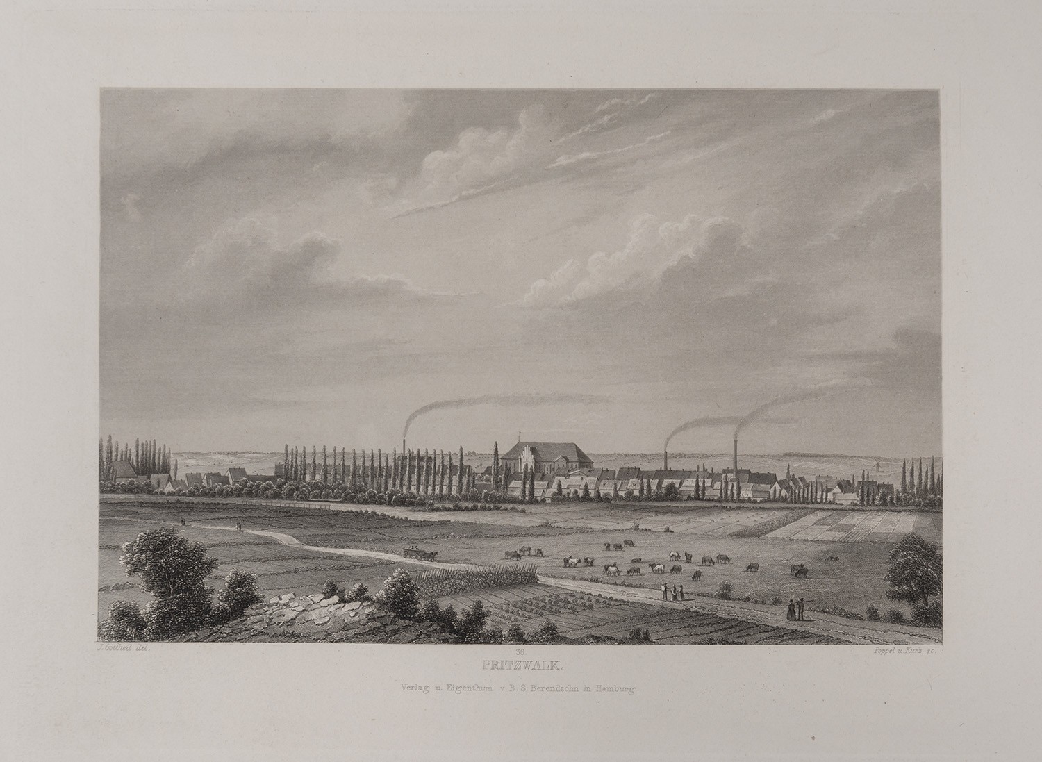 B. S. Berendsohn (Hamburg), Pritzwalk: Stadtansicht von Südosten (Brandenburgisches Album, Blatt 36)