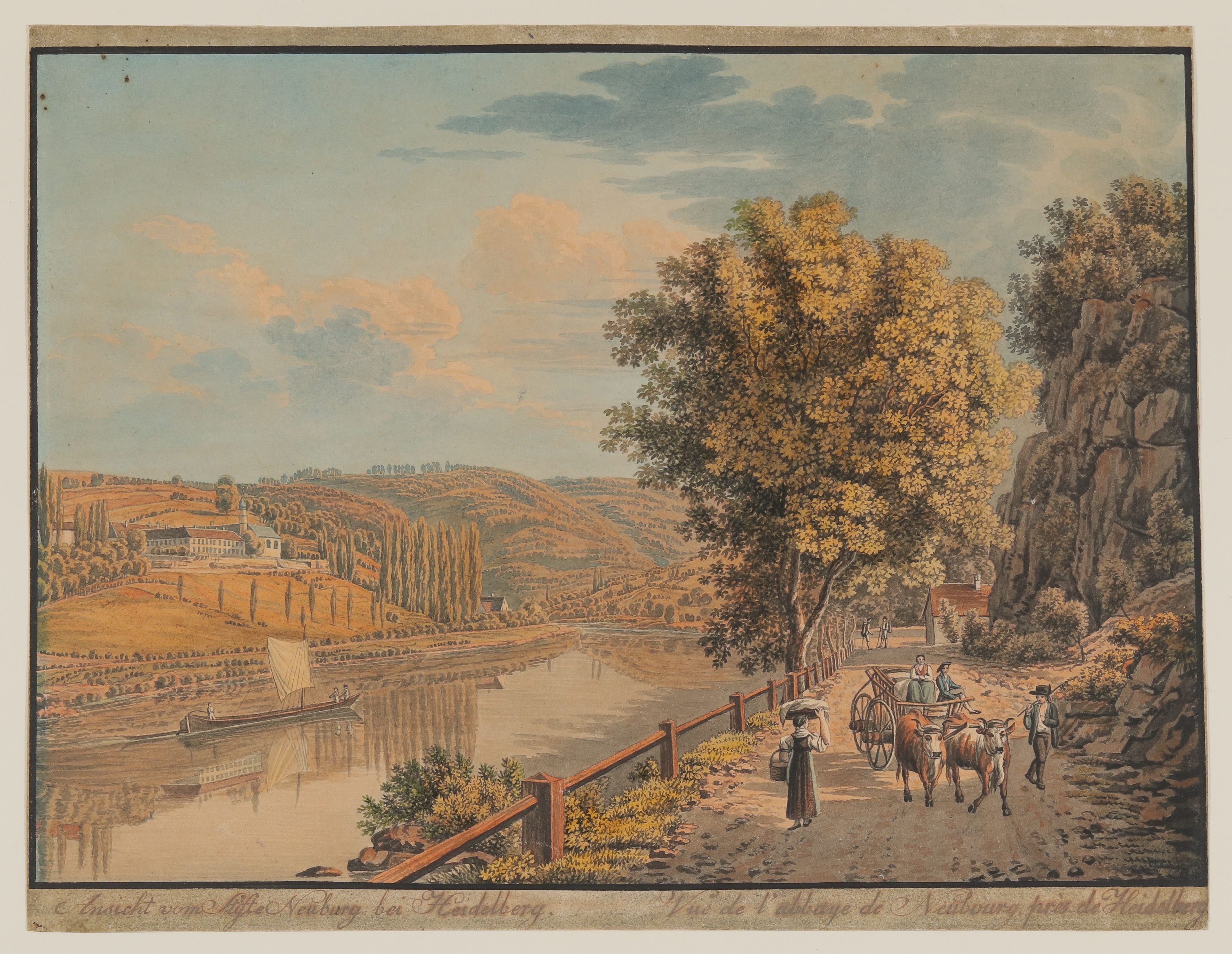 Unknown artist, Stift Neuburg bei Heidelberg von der Schlierbacher Landstraße aus gesehen