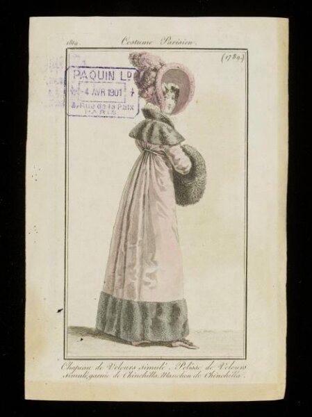 Unknown, Chapeau de Velours simulé. Pelisse de Velours simulé garnie de Chincilla. Manchon de Chincilla.