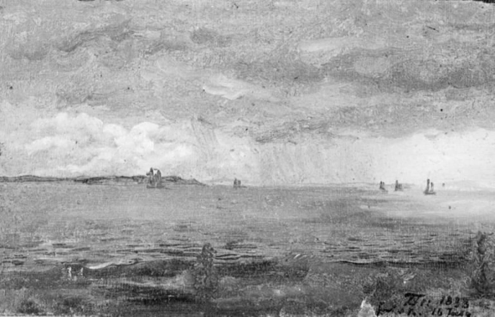 Lorenz Frølich, Fra Øresund, regnsky og skibe i baggrunden