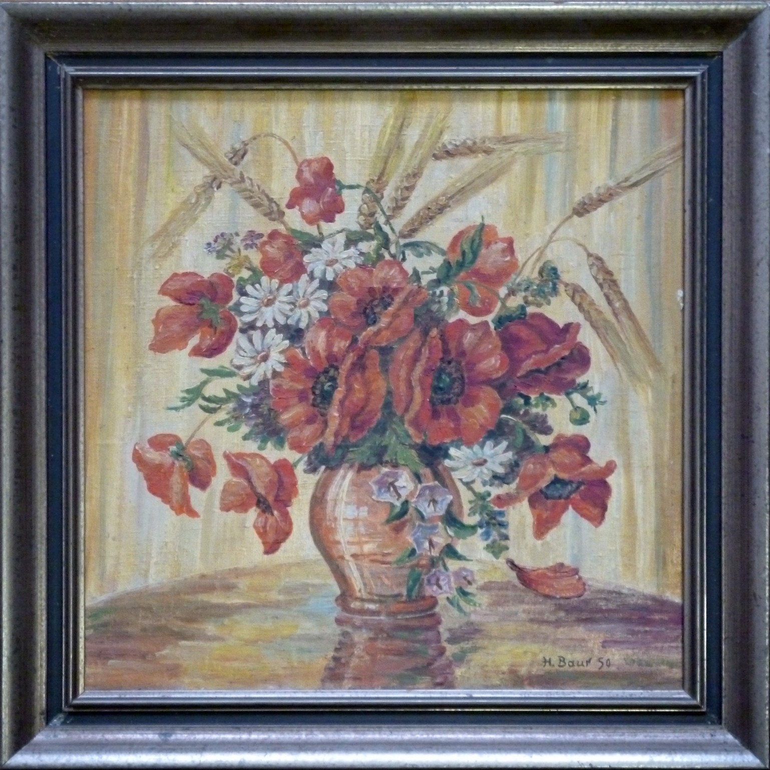 Hugo Baur, Ölgemälde Blumenstrauß in einer Vase 1950