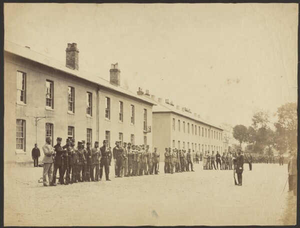 Roger Fenton, [View of Volunteers at Barracks, Hythe]