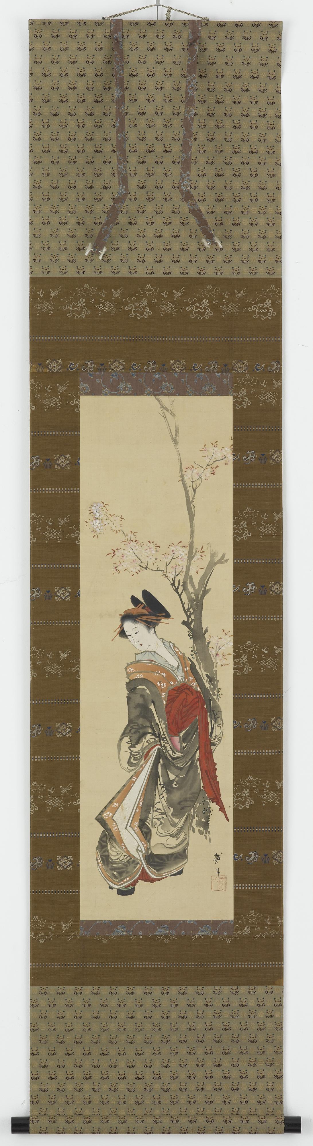 Katsushika Hokusai, A courtesan under a cherry tree