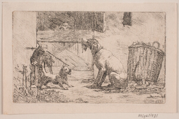 Lorenz Frølich, Tre hunde foran en stalddør