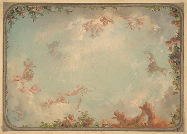 Jules-Edmond-Charles Lachaise, Design for a ceiling painted with putti in clouds with roses