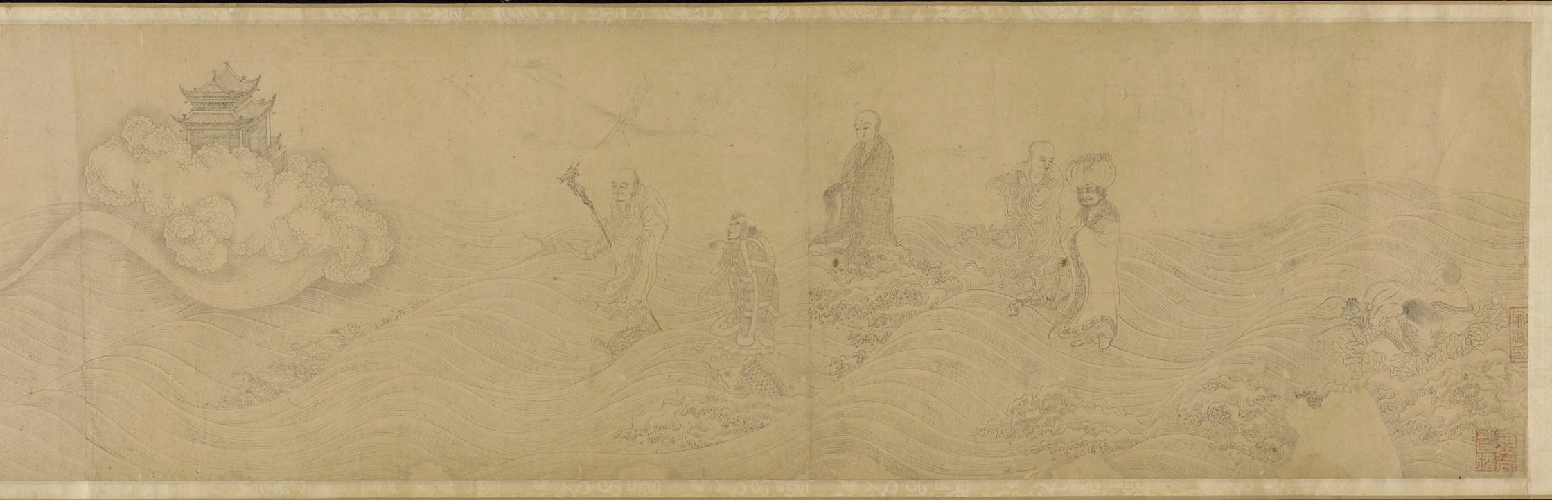 Formerly attributed to Li Gonglin, Luohans crossing the sea