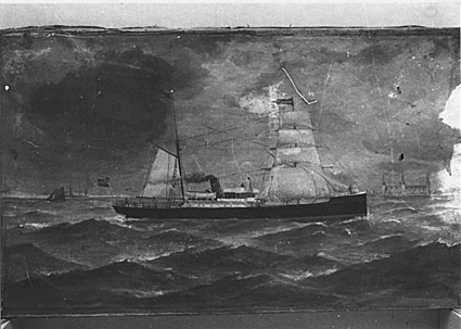 Repro, Ångfartyget ALBERT av Stockholm. Oljemålning, sign. W. v. Schmitting 1886