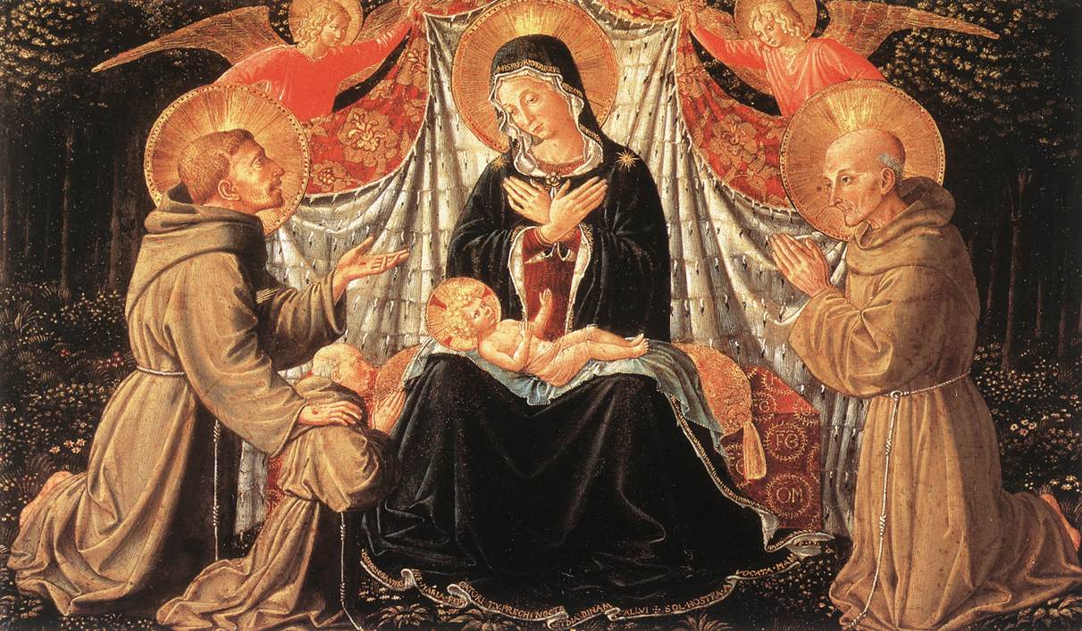 Benozzo Gozzoli, Madonna and Child with St Francis and the donor Father Jacopo da Montefalco (left) and St Bernard of Siena (right)