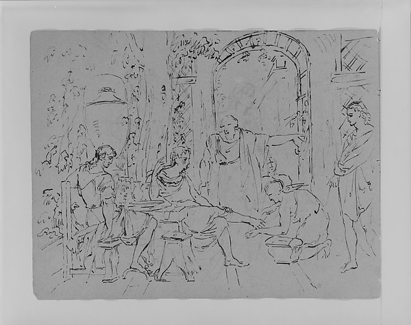 Thomas Sully, Compositional Study With Man Getting His Feet Washed (from Sketchbook)