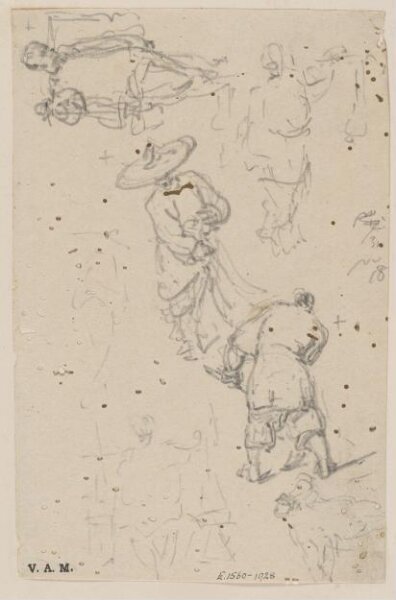 George Chinnery, Sketches of Chinese figures, one holding a net