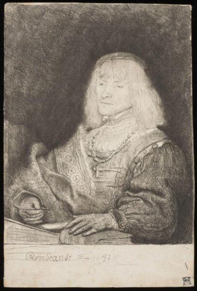 Rembrandt van Rijn, Man at a desk wearing a cross and chain