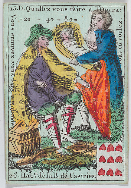 Anonymous, French, 18th century, Hab.ts de la B. de Castries from playing cards "Jeu d'Or"